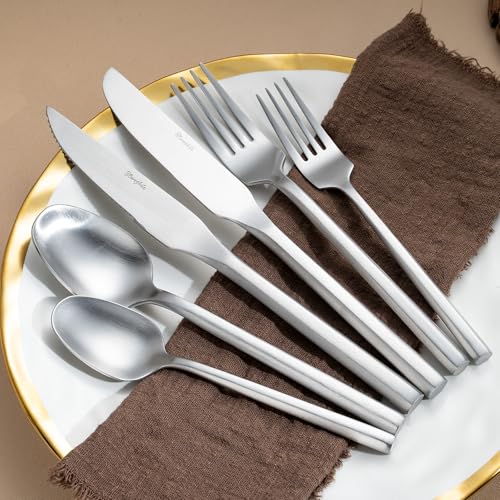 Silverware Set with Steak Knives (Matt Silver with Steak Knives)