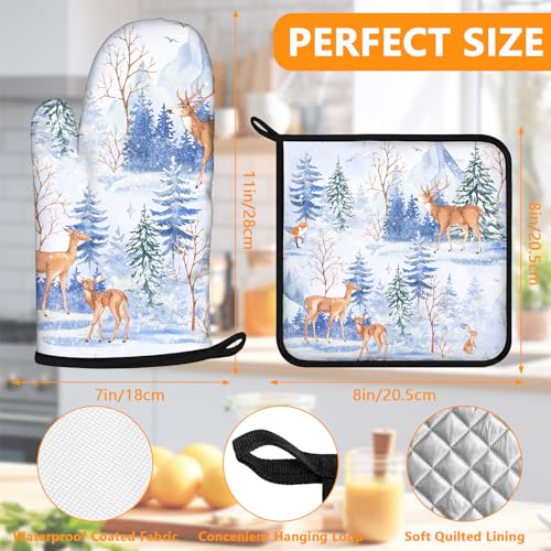 Deer in Snow Oven Mitts and Pot Holders Sets 4Pcs (Deers)