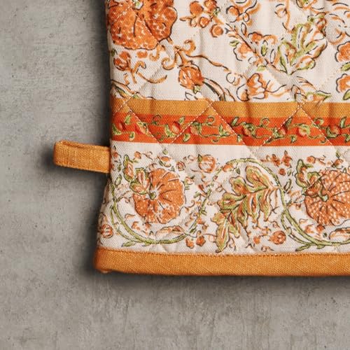 100% Cotton Oven Mitt & Pot Holder Set (127 - Pumpkin Spice / 7.5" x 13" & 8" x 8" (Oven Mitt & Pot Holder))
