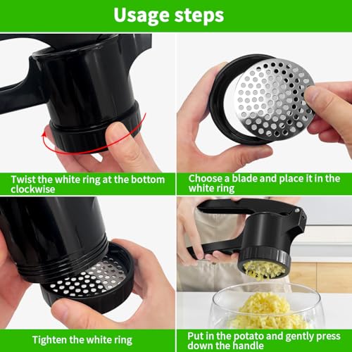Potato Ricer Potato Masher for Potatoes with 3 Interchangeable Discs