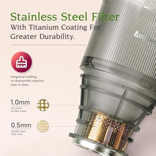 Cold Press Juicer 200W Masticating Slow Juicer 4.3" Large Feed Chute Fit Whole Fruits Vegetables (Silver)