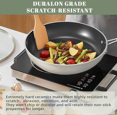 7pc Cookware Set Healthy Duralon Blue Ceramic Nonstick Coated (7 Piece Cookware Set / Vanilla Cream)