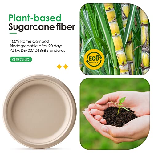 100% Compostable Plates 9 Inch 150 Pack Disposable Plates Heavy (Brown / 9in 150pcs)