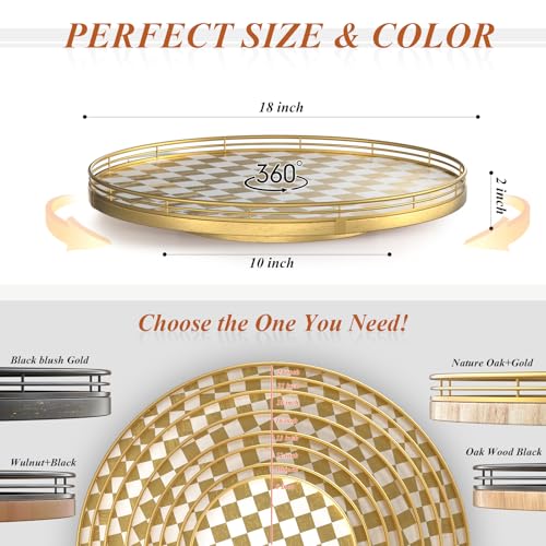Gold and White Checkerboard Lazy Susan with Rubberwood Base and Metal Rail (Gold & White / 18 inches)