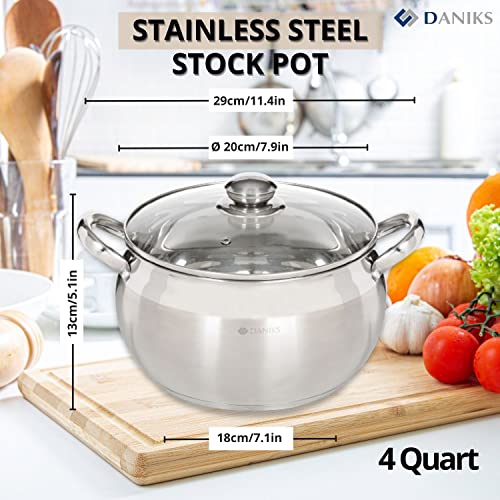 Classic 4 Quart Stainless Steel Stock Pot with Glass Lid (4 Quarts)