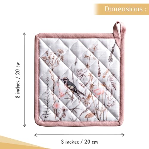 Pot Holders 100% Cotton Potholders (058 - Meadow Florals - Brown / 8" x 8" (Pot Holder Pack of 1))