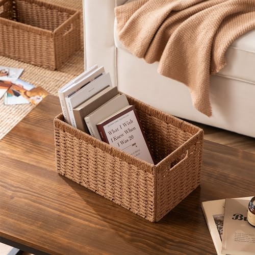 4 Pack Wicker Basket (Rectangular- 4pack 13.4"×8.3"×7.1" / Caramel)