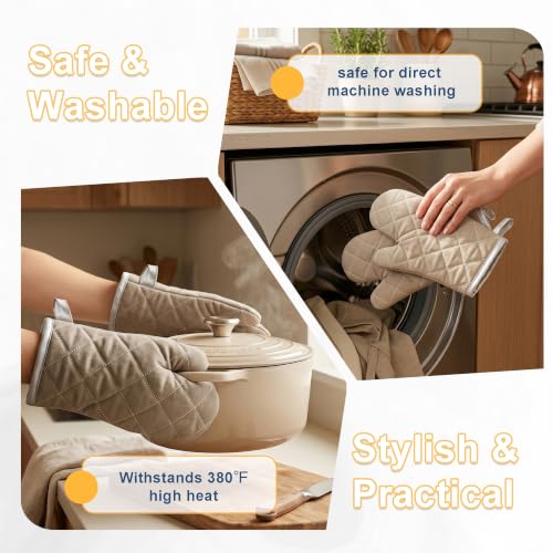 Grey 12" Quilted Oven Mitts 1 Pair Heat Resistant Kitchen (Gray / 12 Inch)