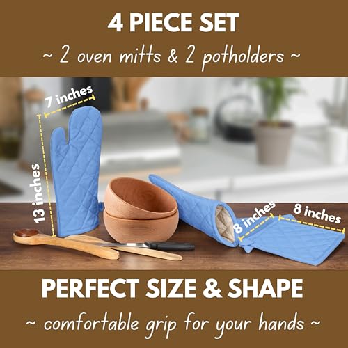 Pot Holders and Oven Mitts Sets for Kitchen Heat Resistant (Blue)