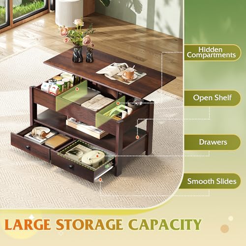 Lift Top Coffee Table with 2 Drawers (Rustic Espresso / 39" with Drawer)