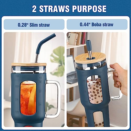 Glass Tumbler with Lid and Straw (Blue / 46 Ounces)