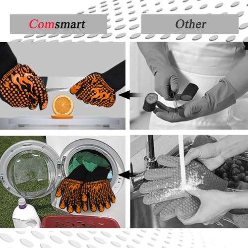 BBQ Gloves 1472°F Heat Resistant Grilling Gloves Silicone Non (short / Orange)