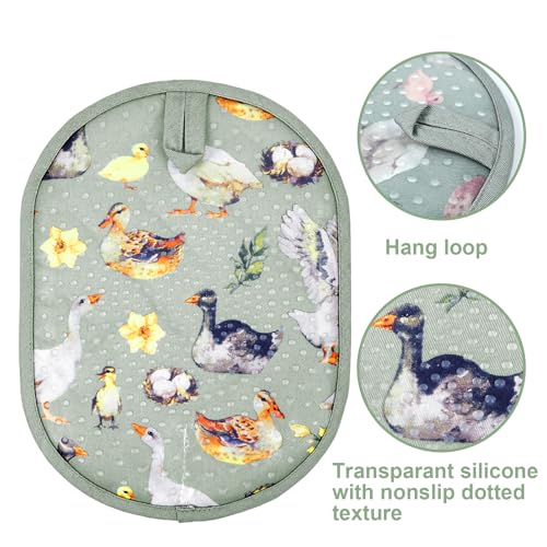 Pot Holders with Transparent Clear Silicone Shell and Nice Duck Flower (Potholders / Wathet Blue)