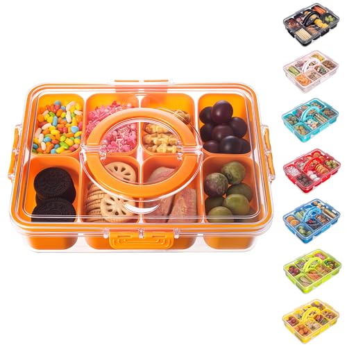 Divided Serving Tray with Lid and Handle (Orange-1 Pack)