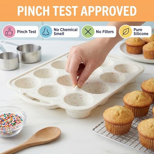 Silicone Muffin Pans (Cream / Regular (12 Cups Pan, Pack of 2))