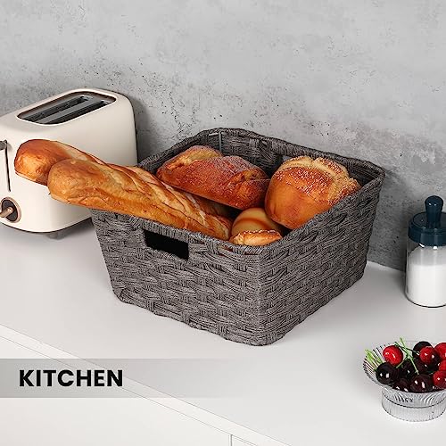 2 Pack Plastic Wicker Bathroom Baskets (12" x 12" x 6" / Dark Grey)