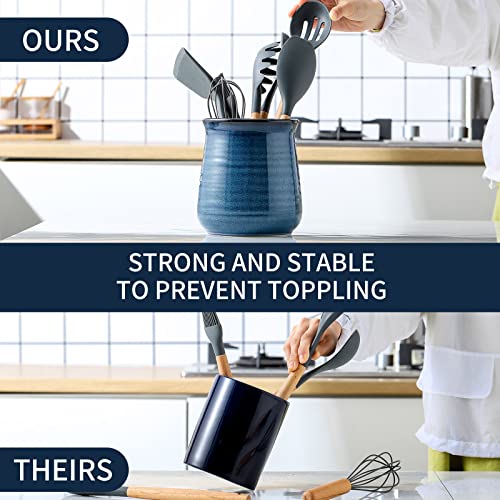 Utensil Holder for Kitchen Counter 7.1” Cooking Utensil Crock for Countertop (Navy)
