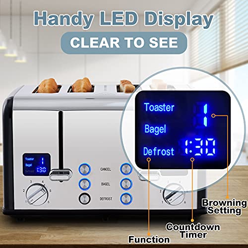 4 Slice Stainless Steel Toaster with Digital Display (Black Stainless Steel / 4 Slice)