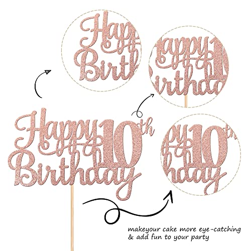 1 PCS Happy 10th Birthday Cake Topper Glitter Cheers to 10 Years Birthday Cake Pick 10 Fabulous Double Digits Cake Decoration for Happy 10th Birthday Theme Party Decorations Supplies Rose Gold (Rose Gold / 10th)