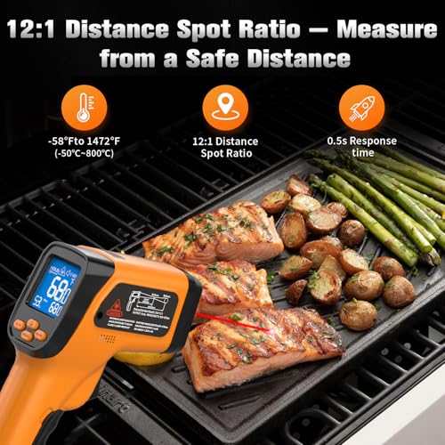 Infrared Thermometer Temperature Gun 1472°F (-58°F to 1472°F)