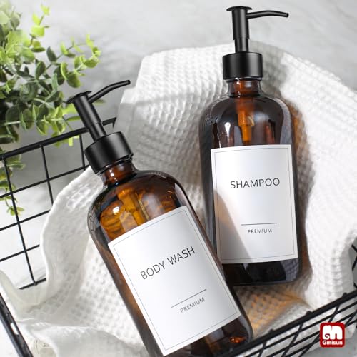 Amber Glass Soap Dispenser (Amber Bottle + Black Long Pump / 2 Pack)