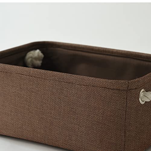 Small Fabric Canvas Storage Bin with Cotton Rope Handles (Brown / Small -11.8Lx7.9Wx5.2H)