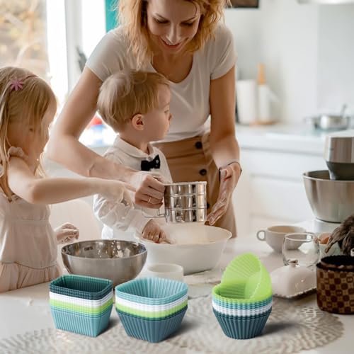 Silicone Baking Cupcake Cups Muffin Liners Nostick Cake Molds Bento Lunch Box Dividers (3shapes Neutral Color)
