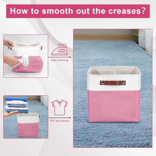 Collapsible Fabric Storage Cubes 11x11 Cube Storage Bins (Pink / Off-White / Cube - 11"x11"x11")