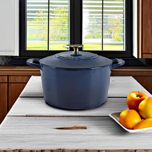Gatwick 7 Quart Enamel Cast Iron Dutch Oven Pot with Lid (Navy w/ Gold Knob / 7-Quart)