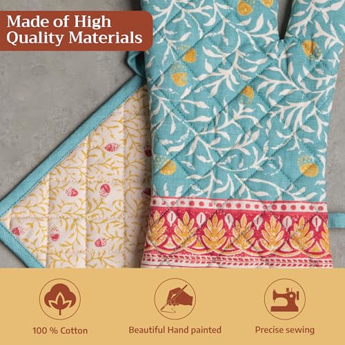 100% Cotton Oven Mitt & Pot Holder Set (122 - Carpo / 7.5" x 13" & 8" x 8" (Oven Mitt & Pot Holder))