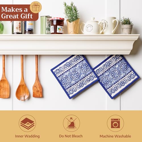 Pot Holders 100% Cotton Potholders (014 - Melodie Bleue / 8" x 8" (Pot Holder Pack of 2))