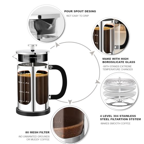 French Press Coffee Maker (Silvery / 21 oz)