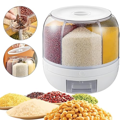 Rotating Grain Storage Bin 6 Grids Rice Container One (Small)