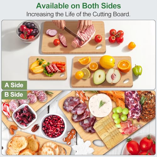 Wood Cutting Board Set of 3 (3 bamboo boards)