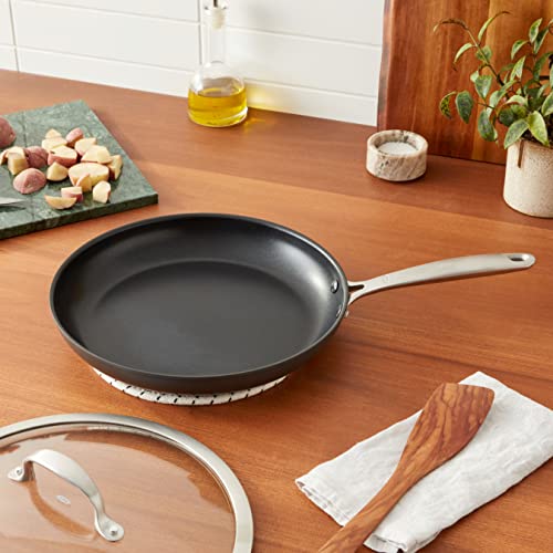 Enhanced 12” Nonstick Frying Pan Skillet with Lid (12" Frying Pan with Lid / Black)