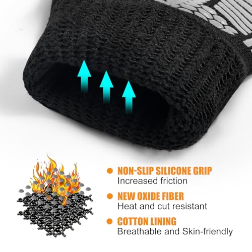 BBQ Gloves 1472°F Heat Resistant with Silicone Grip Oven Mitts (Gray / Long (Glove L 13.78" × Palm W 6.33"))