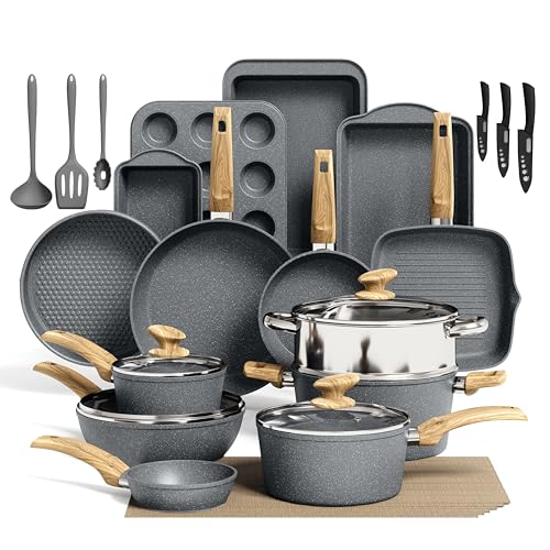 30 Piece Induction Cookware & Bakeware Set (30 PCS Cookware Set / Gray)