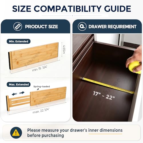Dresser Drawer Organizers 6 Pack (For 17-22in deep drawers inner size)