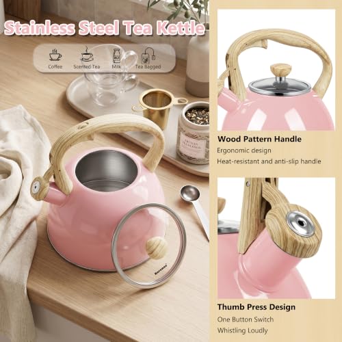 Whistling Tea Kettle for Stove Top (Pink)