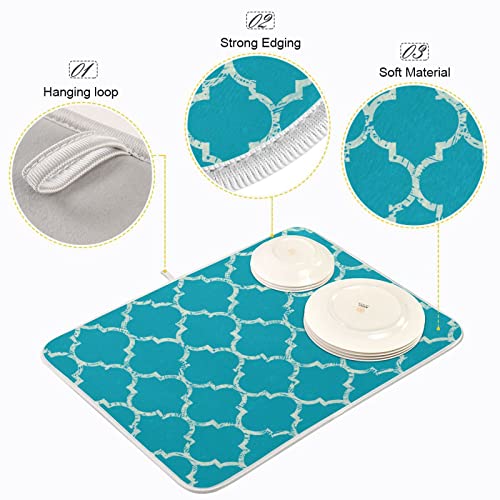 Super Absorbent Dish Drying Mat (Beautiful Grunge White Morrocan Trellis / 16" x 18")