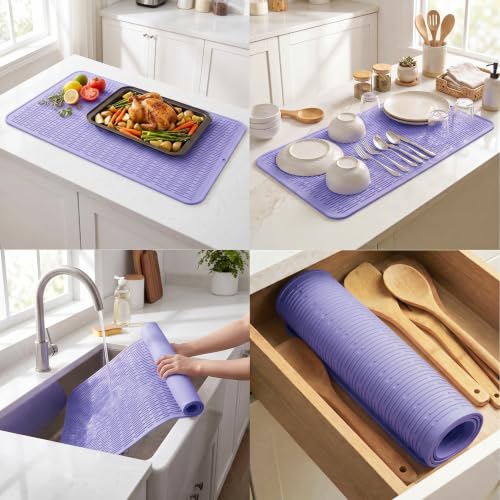 Silicone Dish Drying Mat for Multiple Usage (Light Purple / 36"L x 18"W)