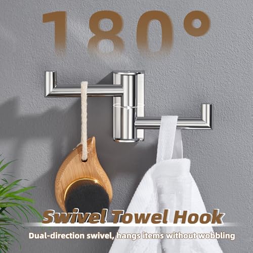 Polished Chrome Swivel Towel Hook with 2 Rotating Arm (1 Pack / Polished Chrome)