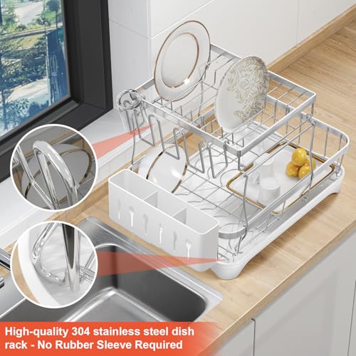 Dish Drying Rack for Kitchen Counter (2-tier - White)