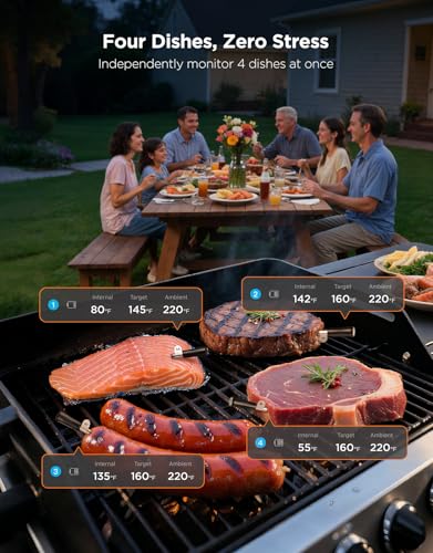 Smart Wireless Meat Thermometer Digital 4 Probes with App Alarm (4 Probe)