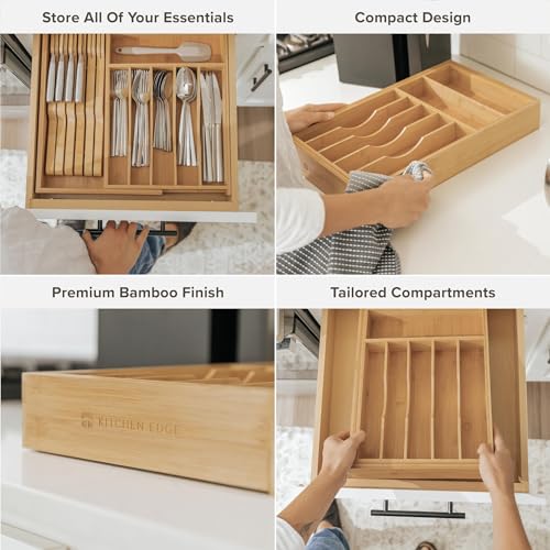 Silverware & Utensil Drawer Organizer (Natural Bamboo / From 10.5" to 19" Wide)