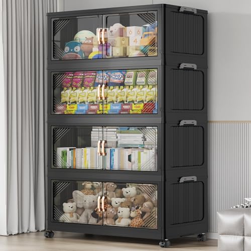 V60 560QT Plastic Stackable Storage Bins with Lid (Black / 140QT-4Pack)