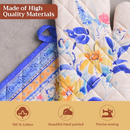 100% Cotton Oven Mitt & Pot Holder Set (007 - Girassol / 7.5" x 13" & 8" x 8" (Oven Mitt & Pot Holder))