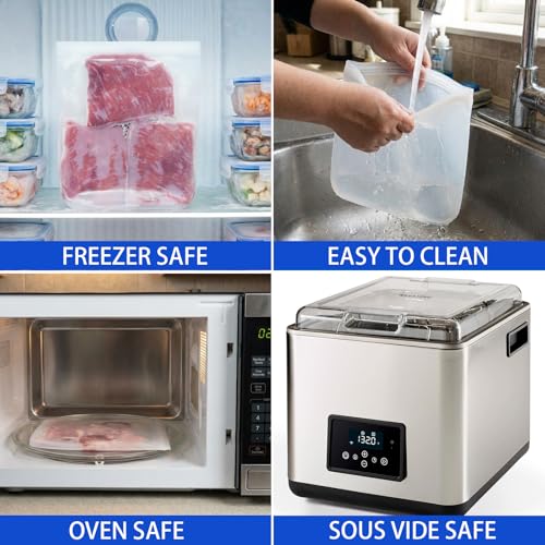 100% Silicone Flat Gallon Freezer Bags (Clear| Gallon | 4 Pack Flat)