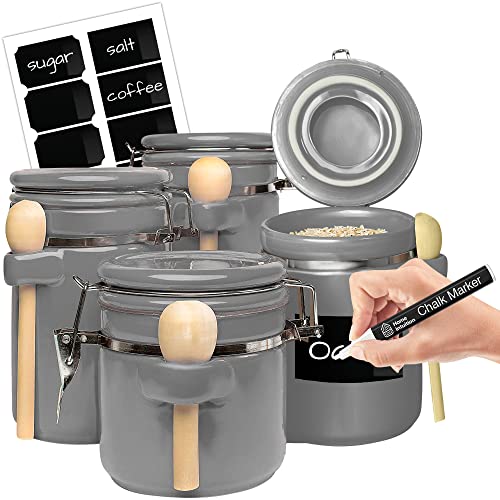 4 Piece Ceramic Kitchen Canisters Set (Grey)