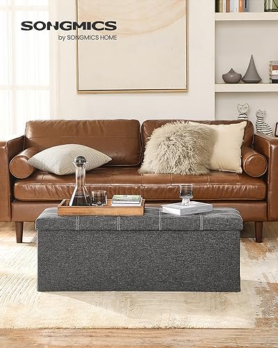 Ottoman Storage Bench (Dark Gray + White / 15"D x 43"W x 15"H (without Flipping Lid))